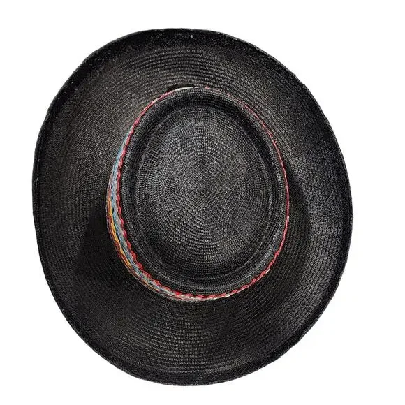 Vintage Southwest Statement Straw Hat Black Western Concho Festival Cowgirl Rare - Picture 11 of 13